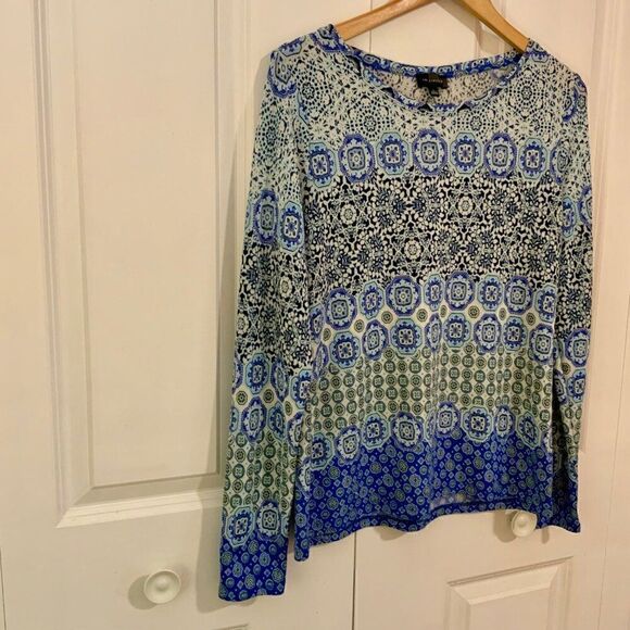The Limited Blue Green Geometric Boho Print Long Sleeve Top Large - Picture 4 of 10